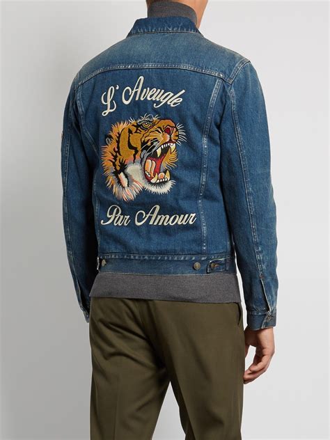 gucci mens embroidered coat|gucci tiger denim jacket.